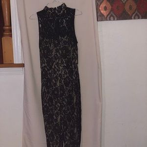 Black Floral Lace Up Jumpsuit with Nude Lining